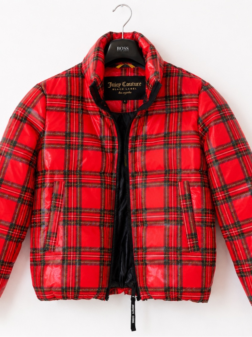 Juicy Couture Black Label Red Tartan Plaid Puffer Jacket – Small – LIKE NEW